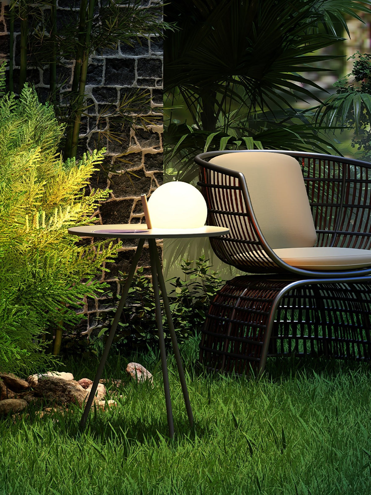 Soluna Tripod Solar Outdoor Lamp with Side Table in Silver Gray