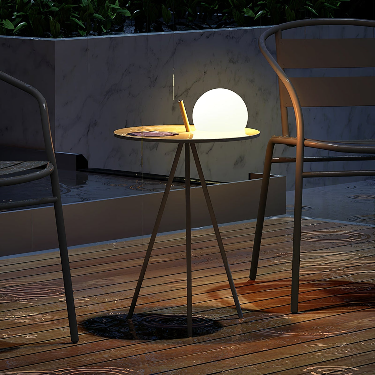Soluna Tripod Solar Outdoor Lamp with Side Table in Silver Gray