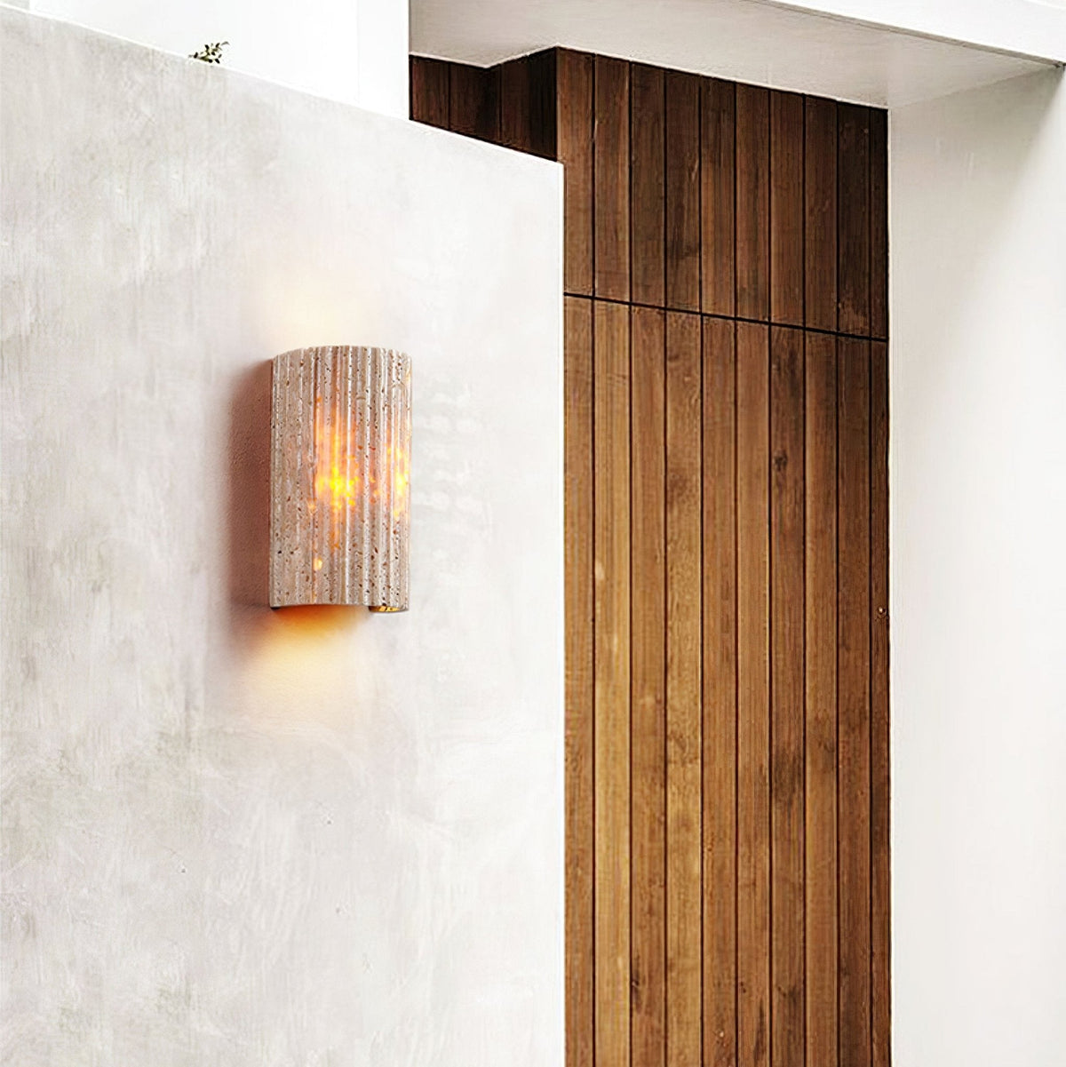 Solunar Veil Wall Sconce — Fluted Travertine LED Wall Light