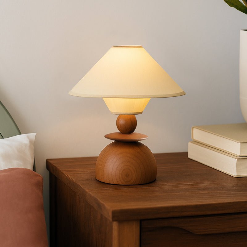 Solvane Sculptural Wood Table Lamp with Fabric Shade
