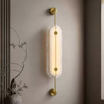 Solvane Alabaster Wall Sconce – Modern Brass LED Wall Light