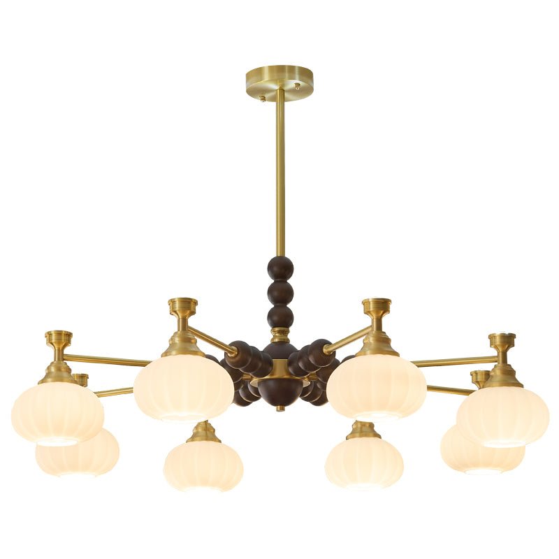 Solviento Modern Brass and Wood Chandelier with Glass Globes