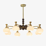 Solviento Modern Brass and Wood Chandelier with Glass Globes
