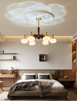 Solviento Modern Brass and Wood Chandelier with Glass Globes