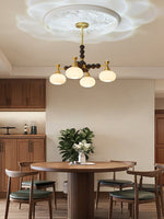 Solviento Modern Brass and Wood Chandelier with Glass Globes