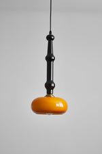 Solvra Modern Wood and Amber Glass Pendant Light for Dining Room