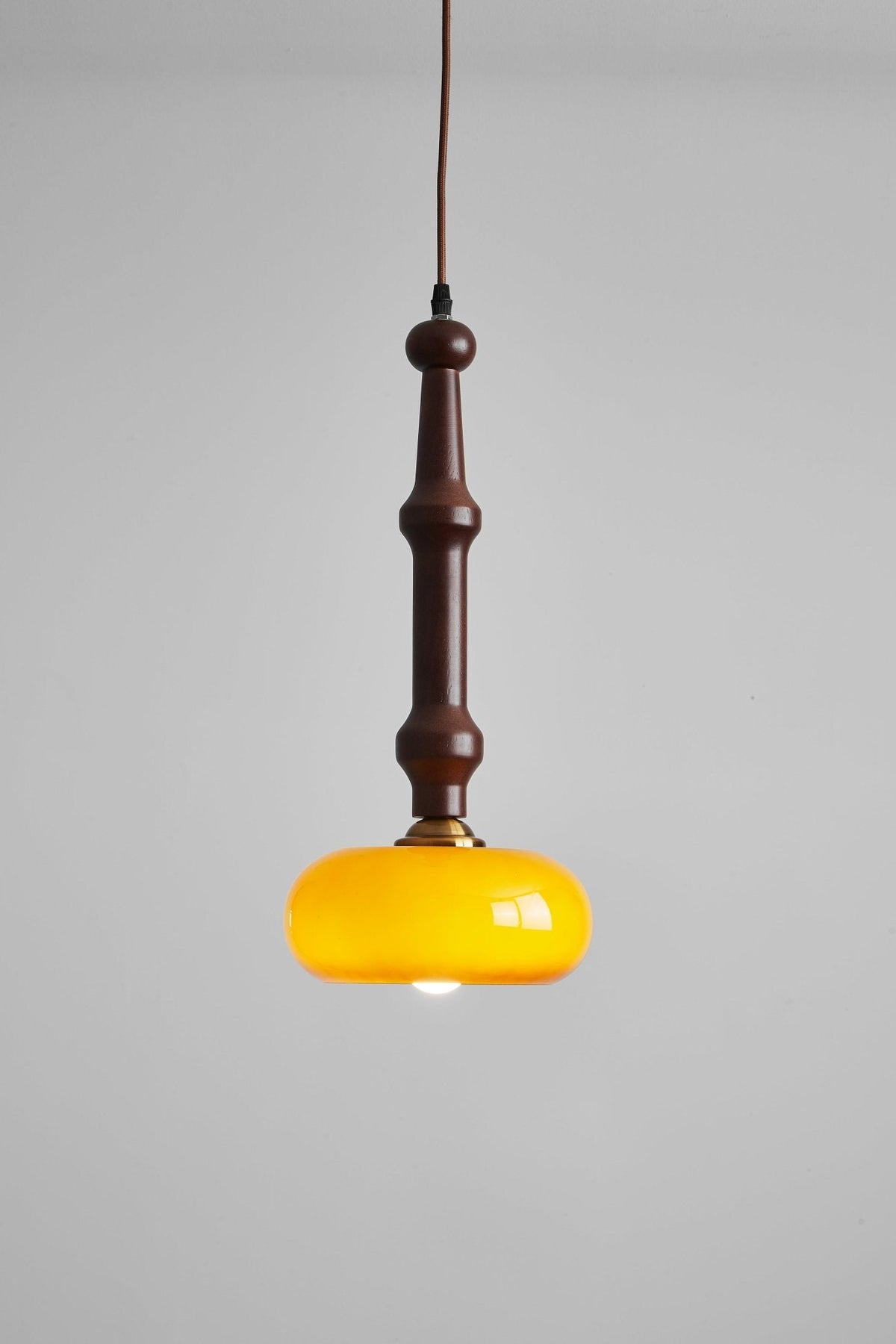 Solvra Modern Wood and Amber Glass Pendant Light for Dining Room