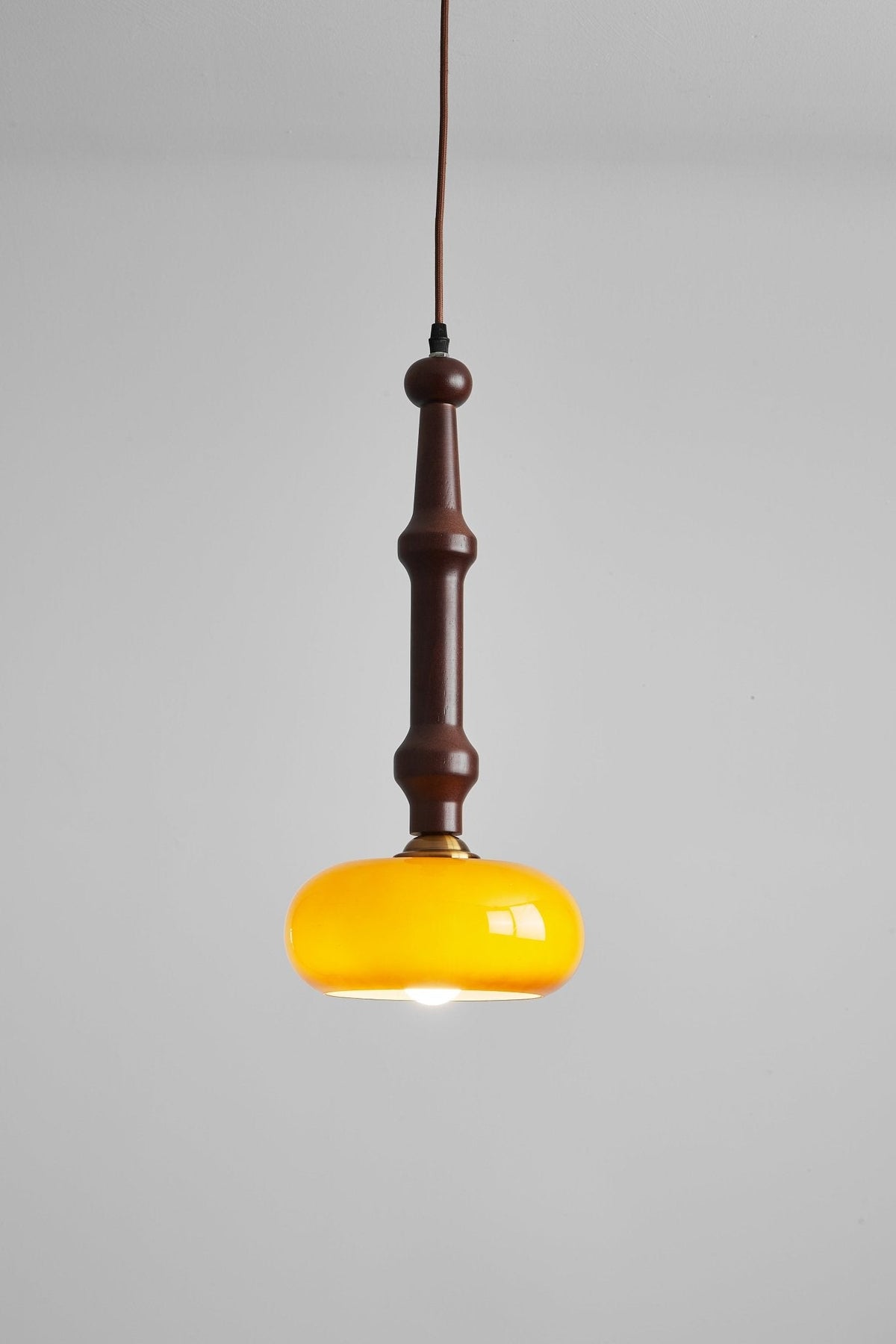 Solvra Modern Wood and Amber Glass Pendant Light for Dining Room
