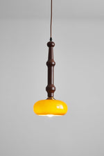 Solvra Modern Wood and Amber Glass Pendant Light for Dining Room