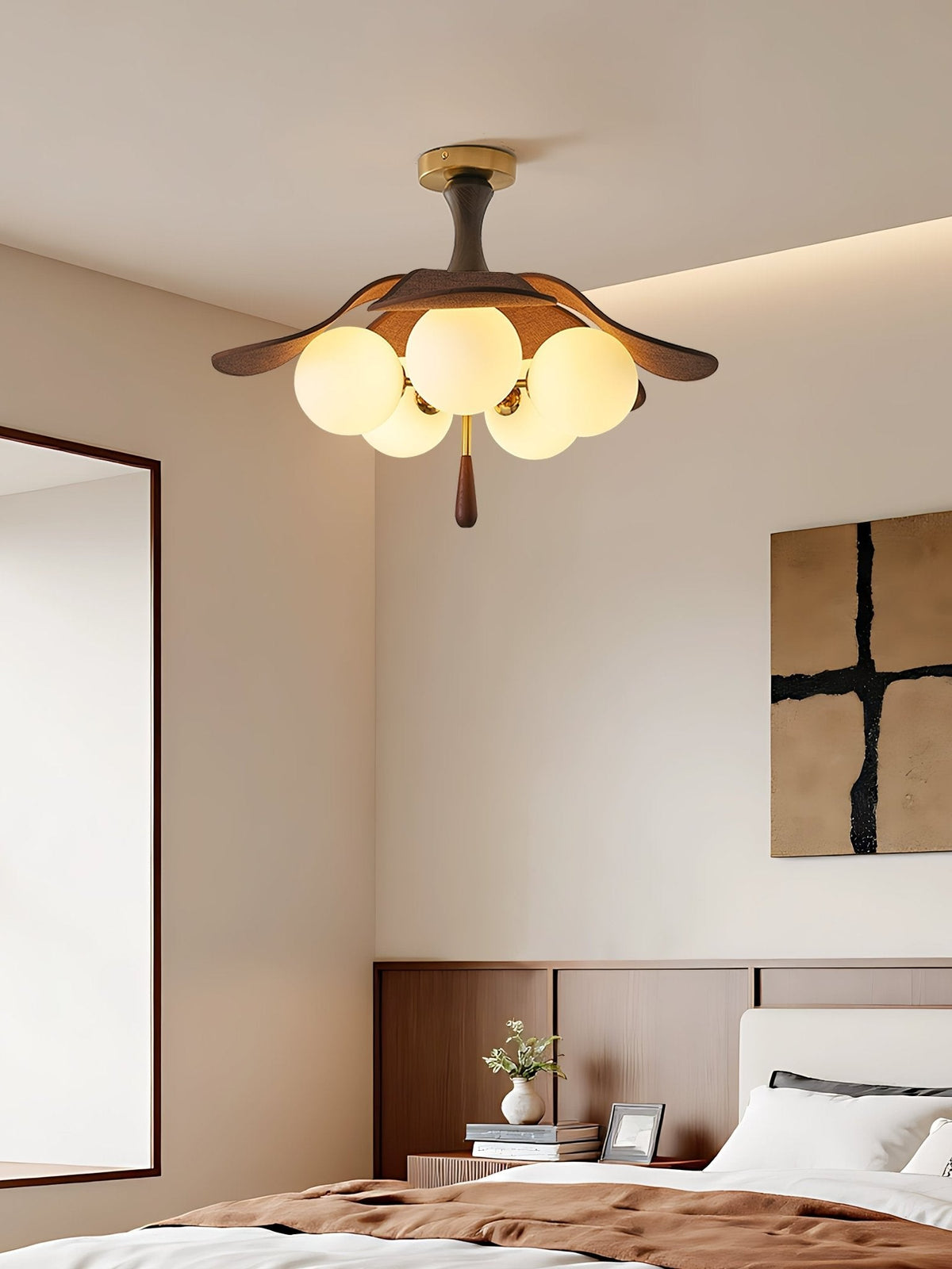 Solyntha Wooden Petal Ceiling Light with Glass Globes