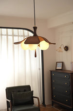 Solyntha Wooden Petal Pendant Light with Glass Orbs for Dining Room