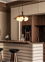 Solyntha Wooden Petal Pendant Light with Glass Orbs for Dining Room