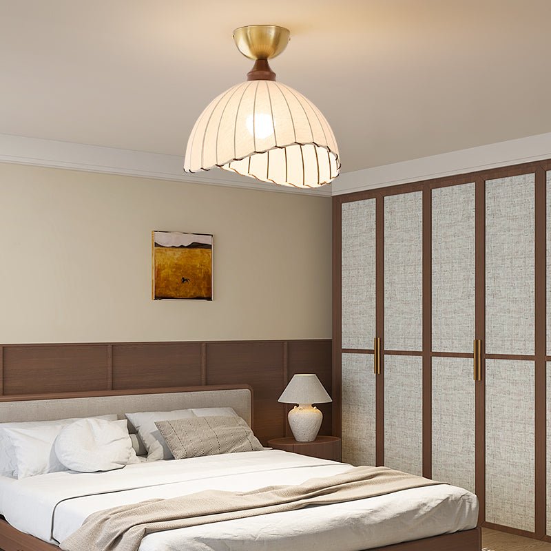 Sona Fabric Dome Ceiling Light in Walnut and Gold