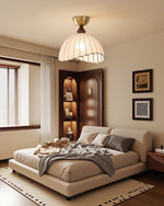 Sona Fabric Dome Ceiling Light in Walnut and Gold