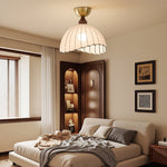 Sona Fabric Dome Ceiling Light in Walnut and Gold
