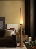 Sora Totem Floor Lamp — Sculptural Solid Wood Base with Fabric Shade
