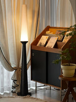 Sora Totem Floor Lamp — Sculptural Solid Wood Base with Fabric Shade
