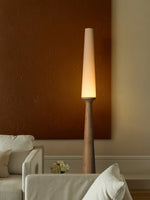 Sora Totem Floor Lamp — Sculptural Solid Wood Base with Fabric Shade