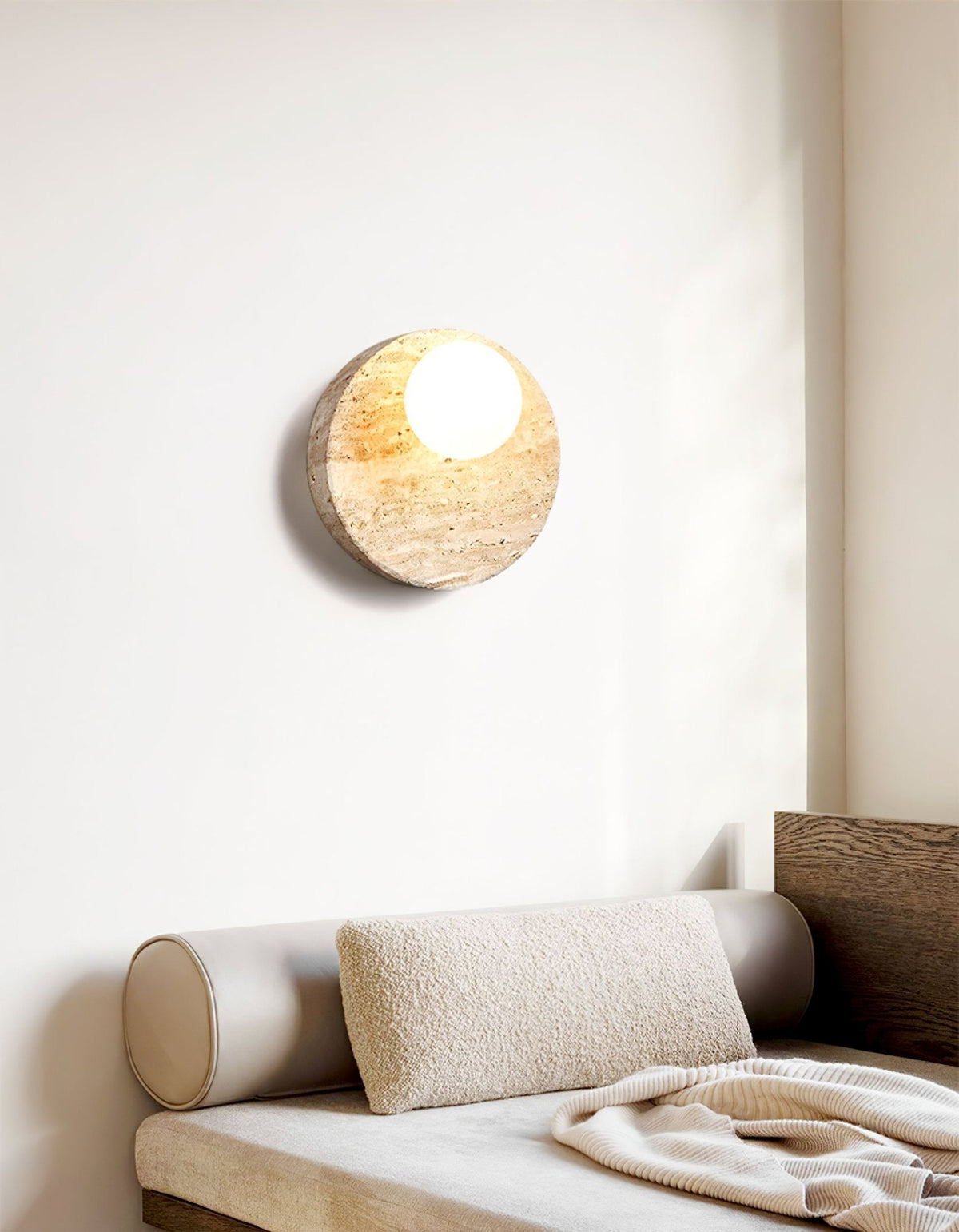 Sorella Travertine Wall Sconce with Opal Glass Globe
