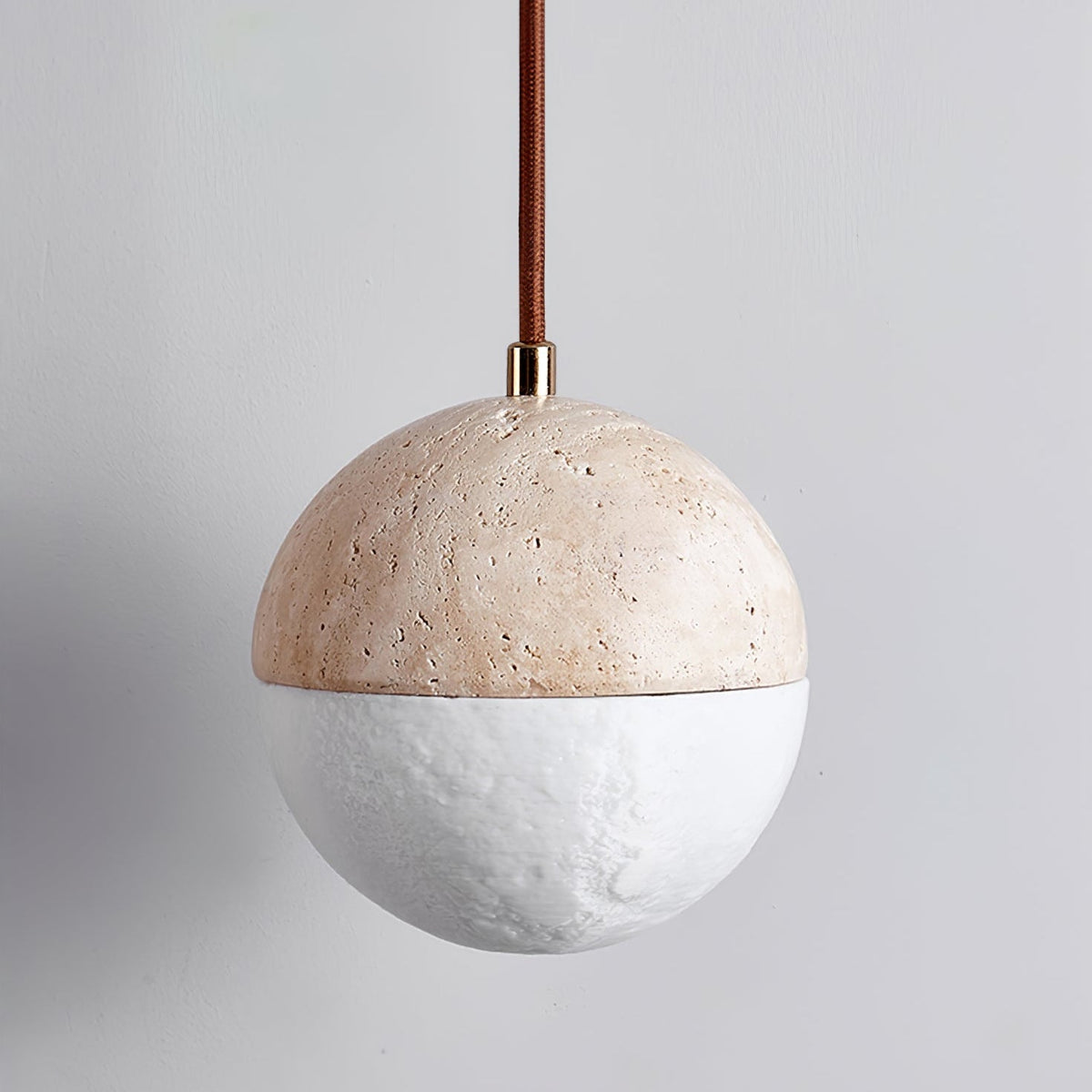Soren Travertine Pendant Light – Natural Stone & Opal Glass Sphere