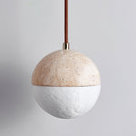 Soren Travertine Pendant Light – Natural Stone & Opal Glass Sphere