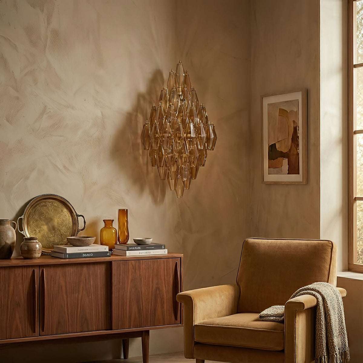 Sorrento Wall Sconce in Brass with Multicolored Glass Shades