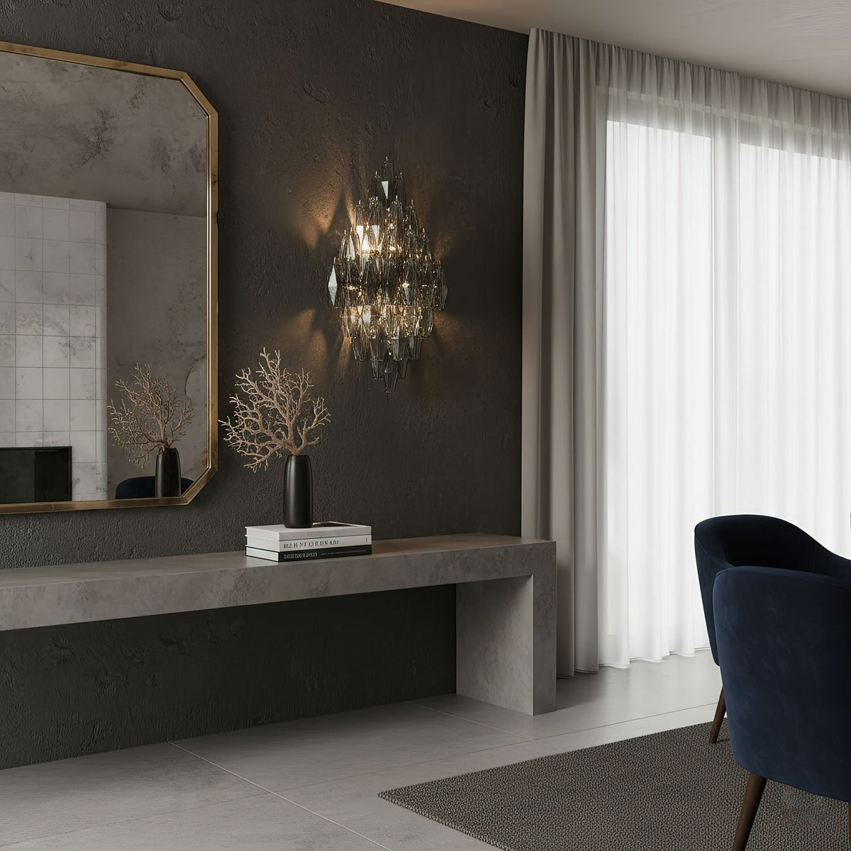 Sorrento Wall Sconce in Brass with Multicolored Glass Shades