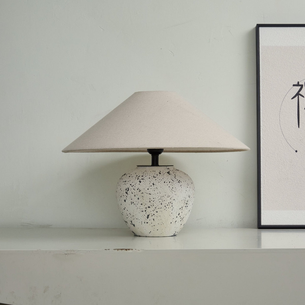 Speckled Ceramic Table Lamp with Fabric Shade for Bedroom & Living Room