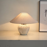 Speckled Ceramic Table Lamp with Fabric Shade for Bedroom & Living Room