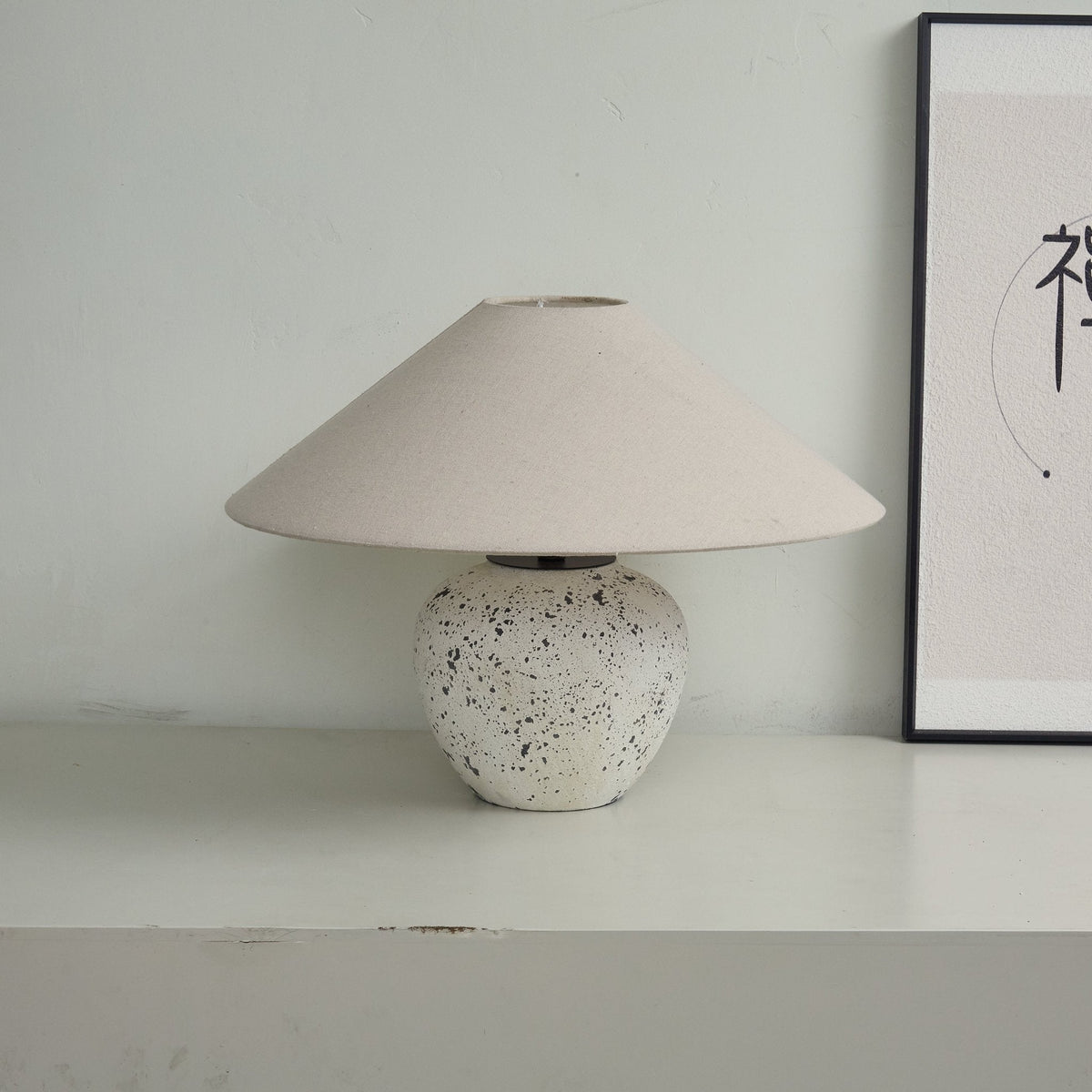 Speckled Ceramic Table Lamp with Fabric Shade for Bedroom & Living Room