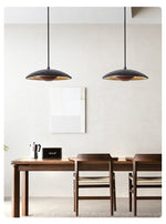 Speckled Travertine Saucer Pendant Light with Walnut Accent