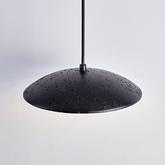 Speckled Travertine Saucer Pendant Light with Walnut Accent