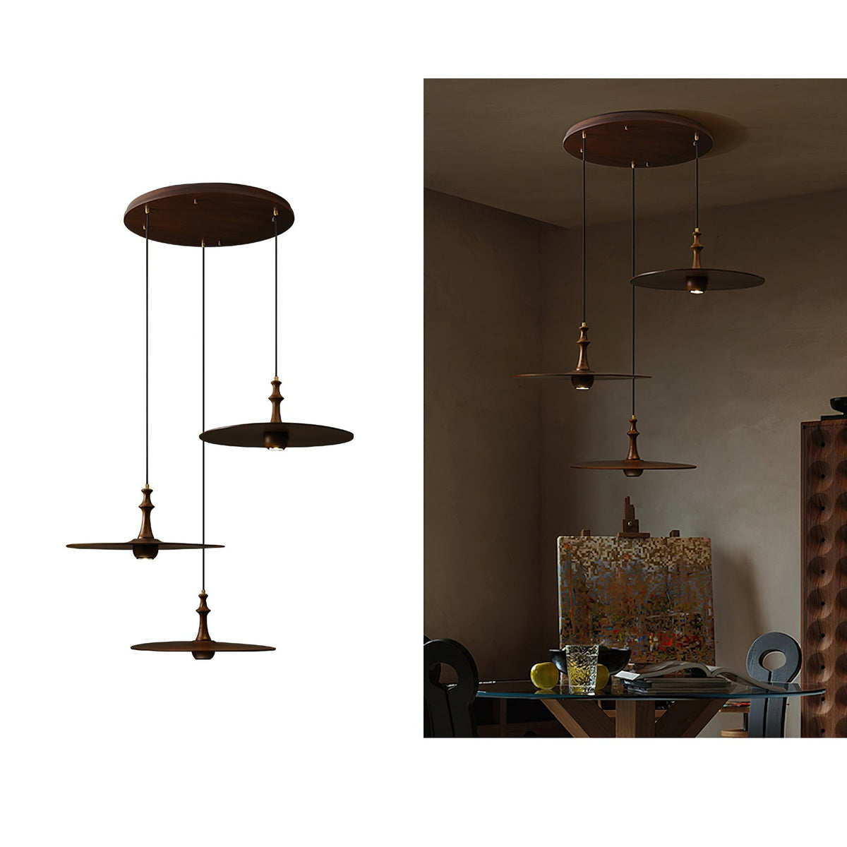 Spindle Disc Wood Pendant Light – Modern Minimalist Ceiling Lamp