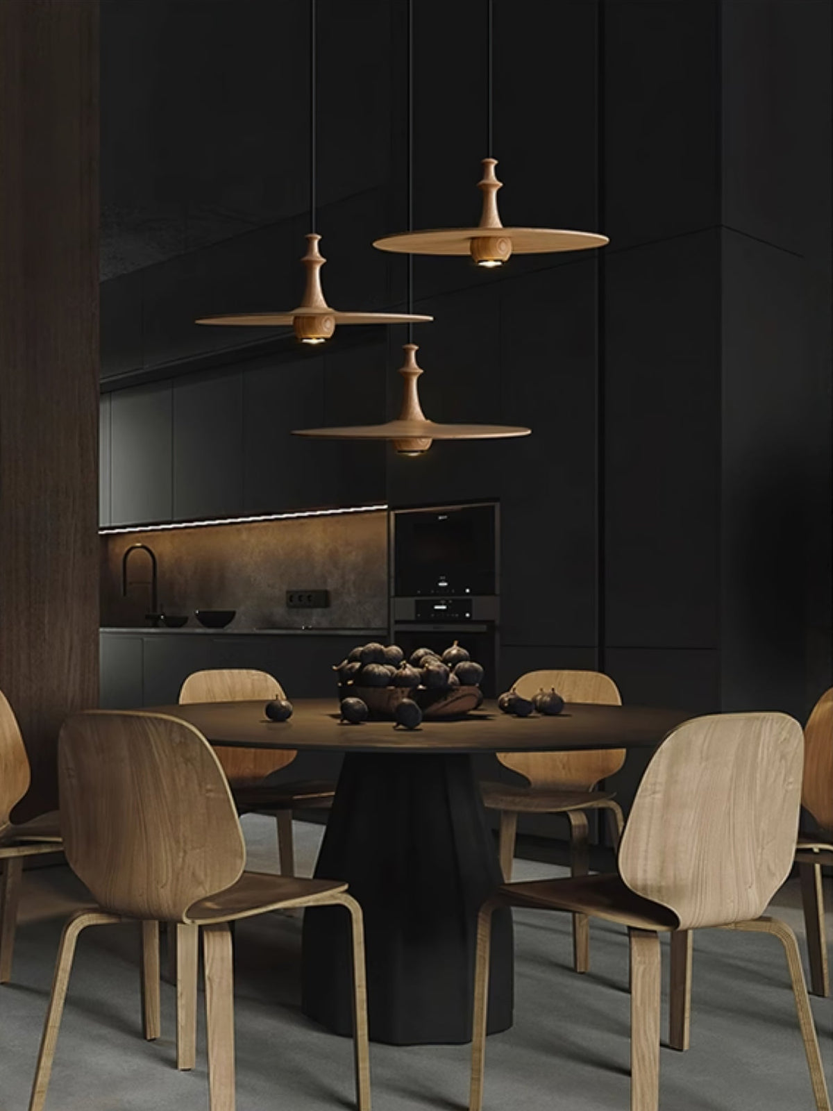 Spindle Disc Wood Pendant Light – Modern Minimalist Ceiling Lamp
