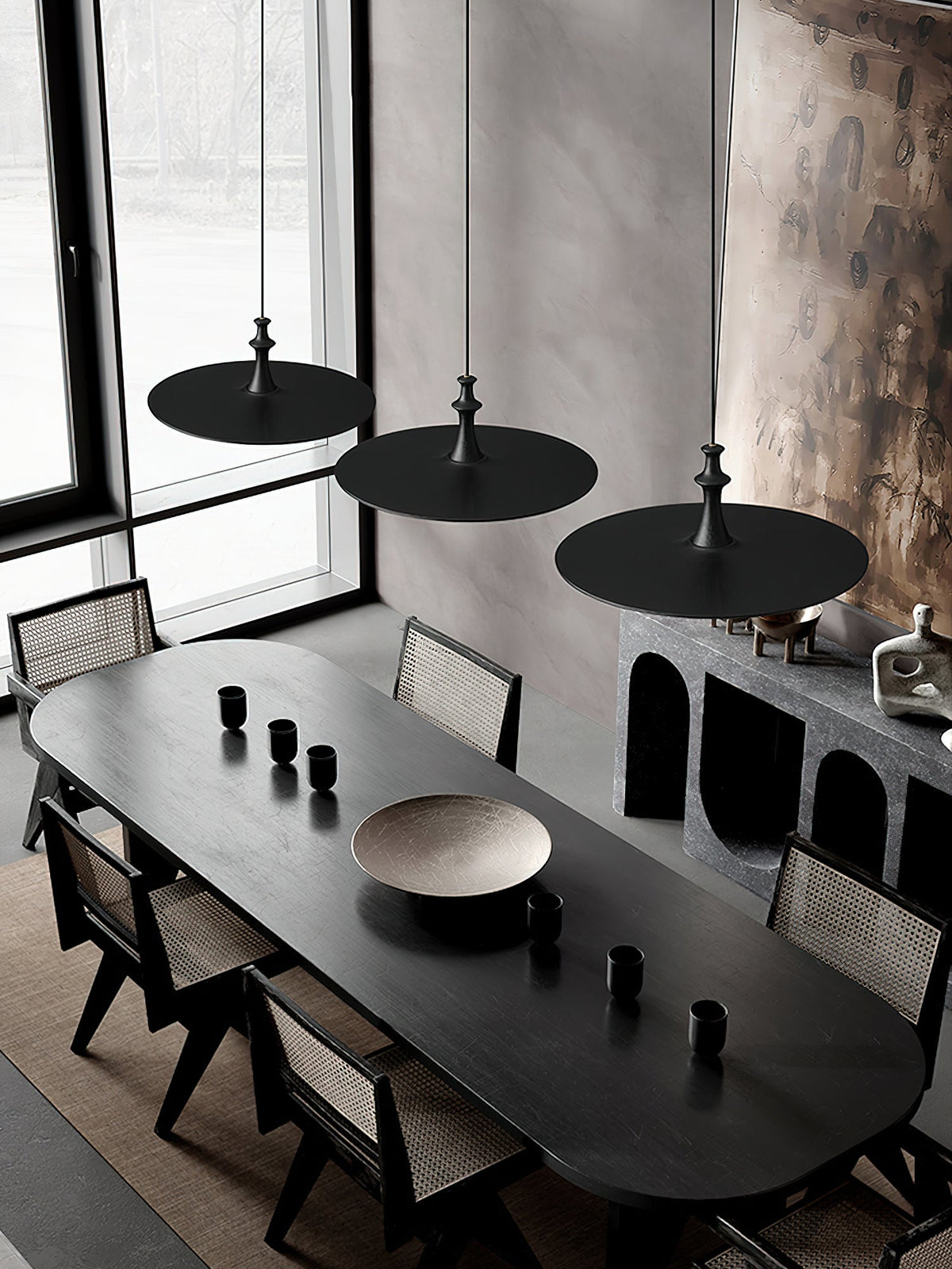 Spindle Disc Wood Pendant Light – Modern Minimalist Ceiling Lamp