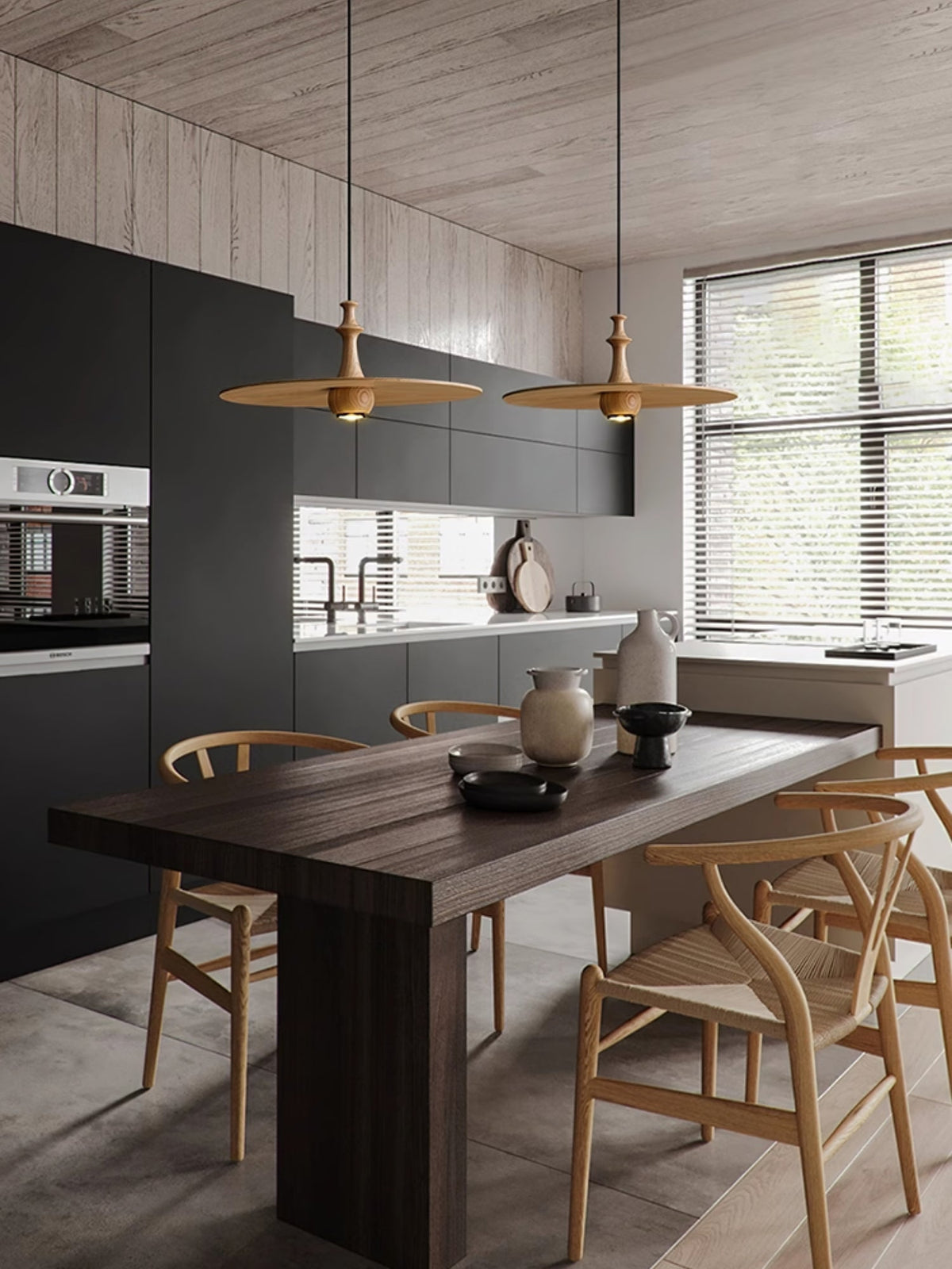 Spindle Disc Wood Pendant Light – Modern Minimalist Ceiling Lamp