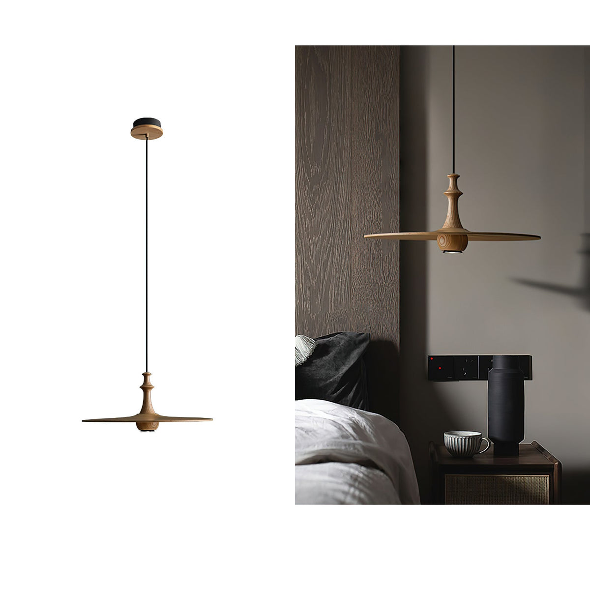 Spindle Disc Wood Pendant Light – Modern Minimalist Ceiling Lamp