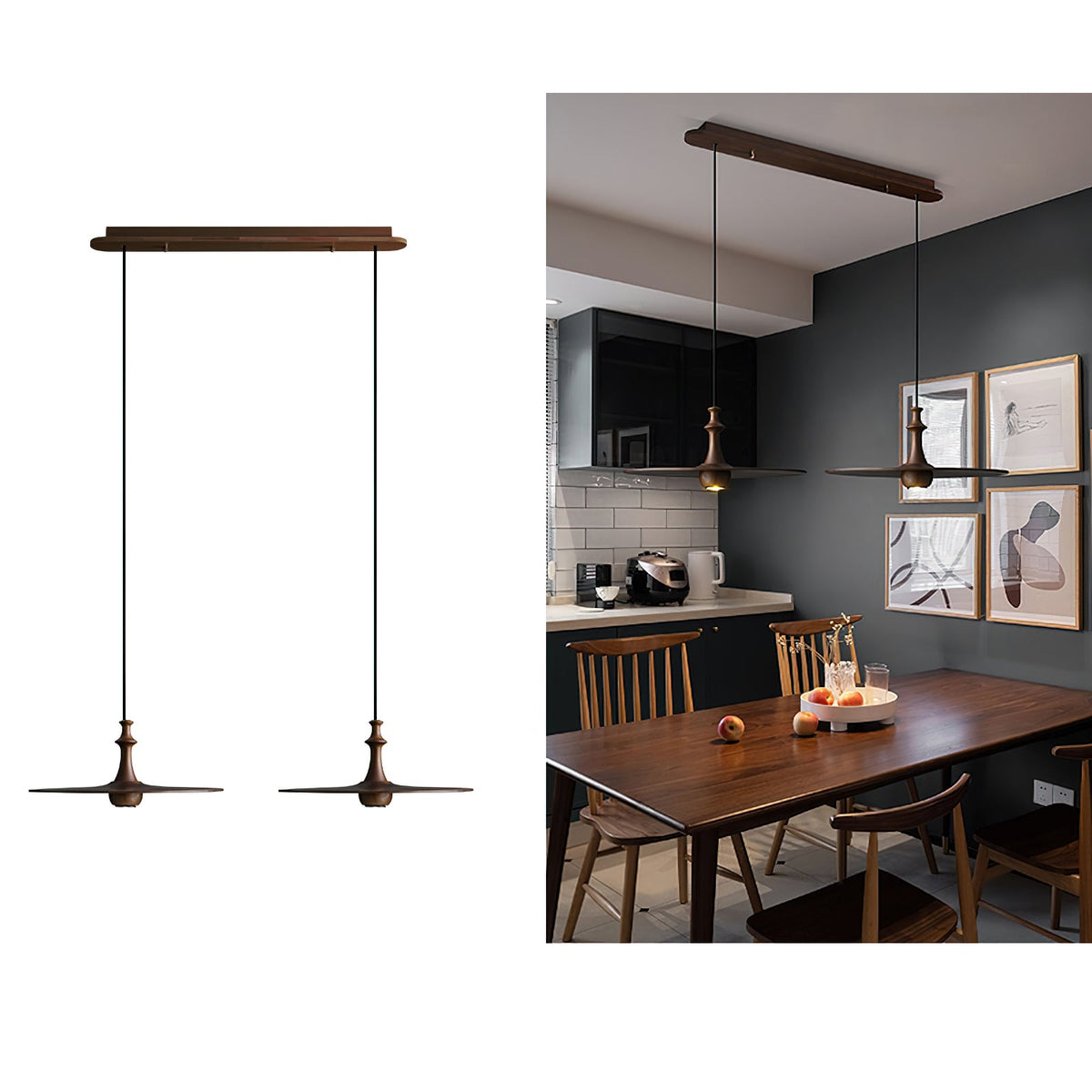 Spindle Disc Wood Pendant Light – Modern Minimalist Ceiling Lamp