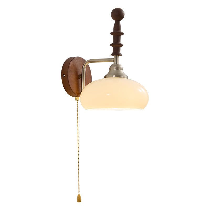 Spindlecrest Wall Sconce with Opal Glass Shade and Walnut Wood Backplate