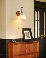 Spindlecrest Wall Sconce with Opal Glass Shade and Walnut Wood Backplate
