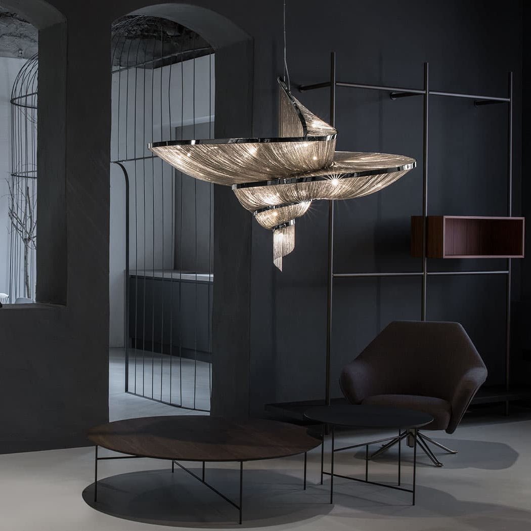 Spiral Chain Chandelier in Gold or Chrome for Modern Interiors