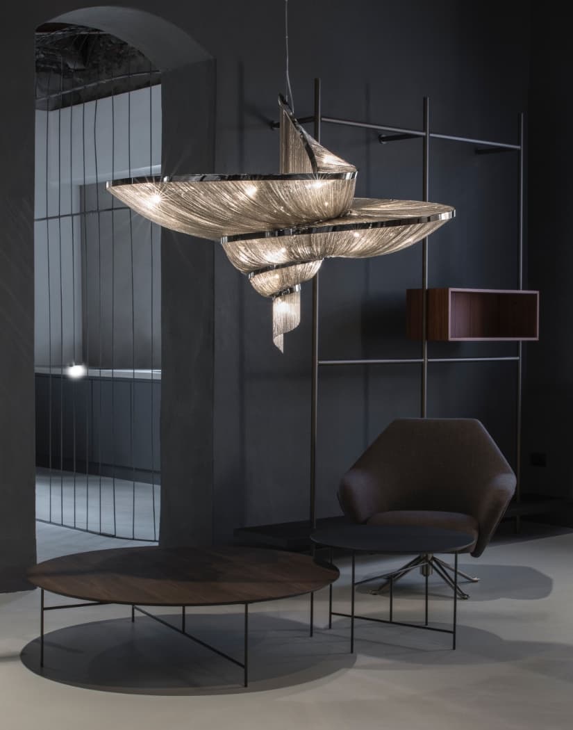 Spiral Chain Chandelier in Gold or Chrome for Modern Interiors