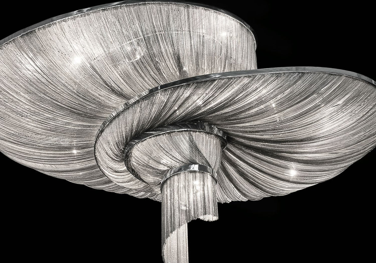Spiral Chain Chandelier in Gold or Chrome for Modern Interiors