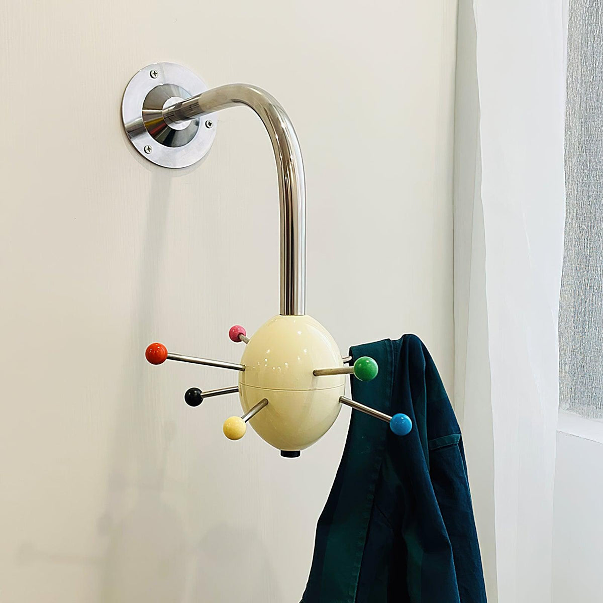 Sputnik Wall-Mounted Coat Rack in Chrome and Iron