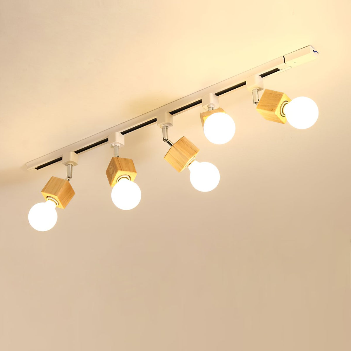Square Solid Wood Track Ceiling Lamp
