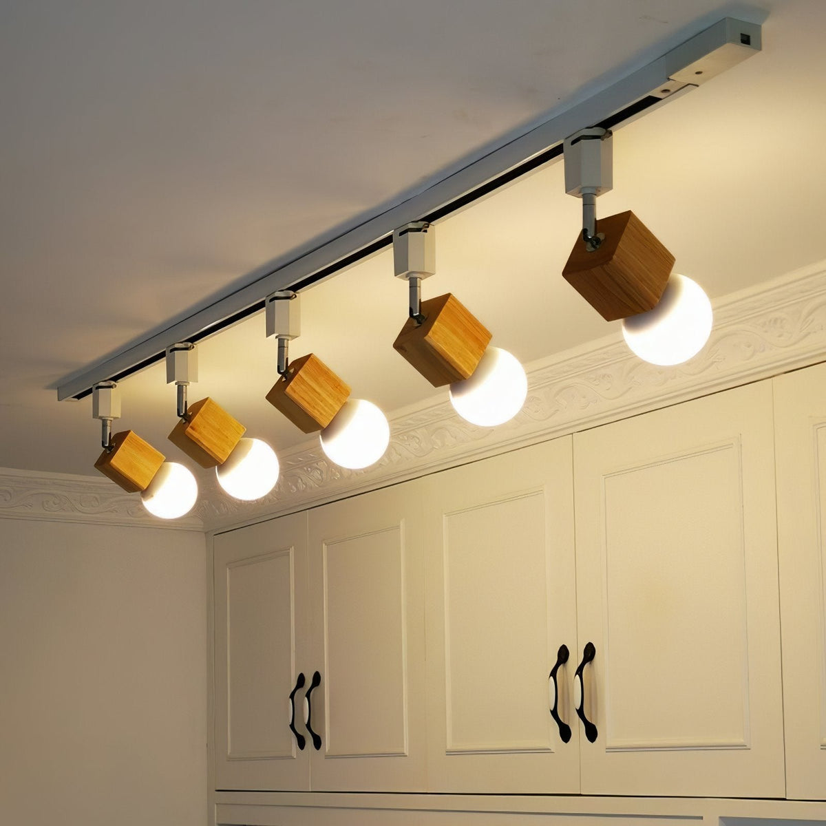 Square Solid Wood Track Ceiling Lamp