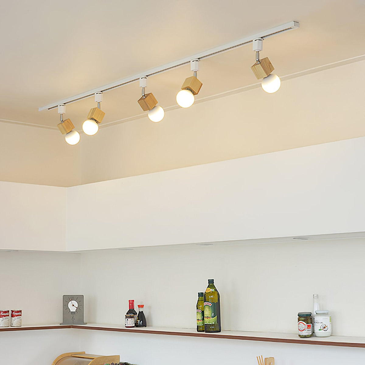 Square Solid Wood Track Ceiling Lamp