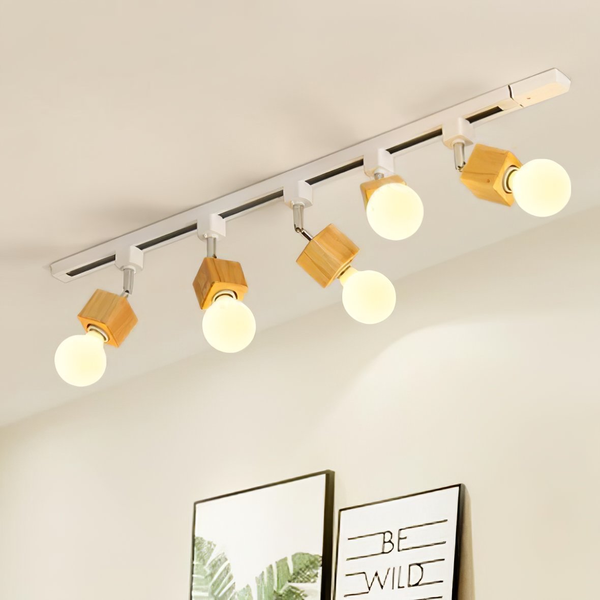 Square Solid Wood Track Ceiling Lamp