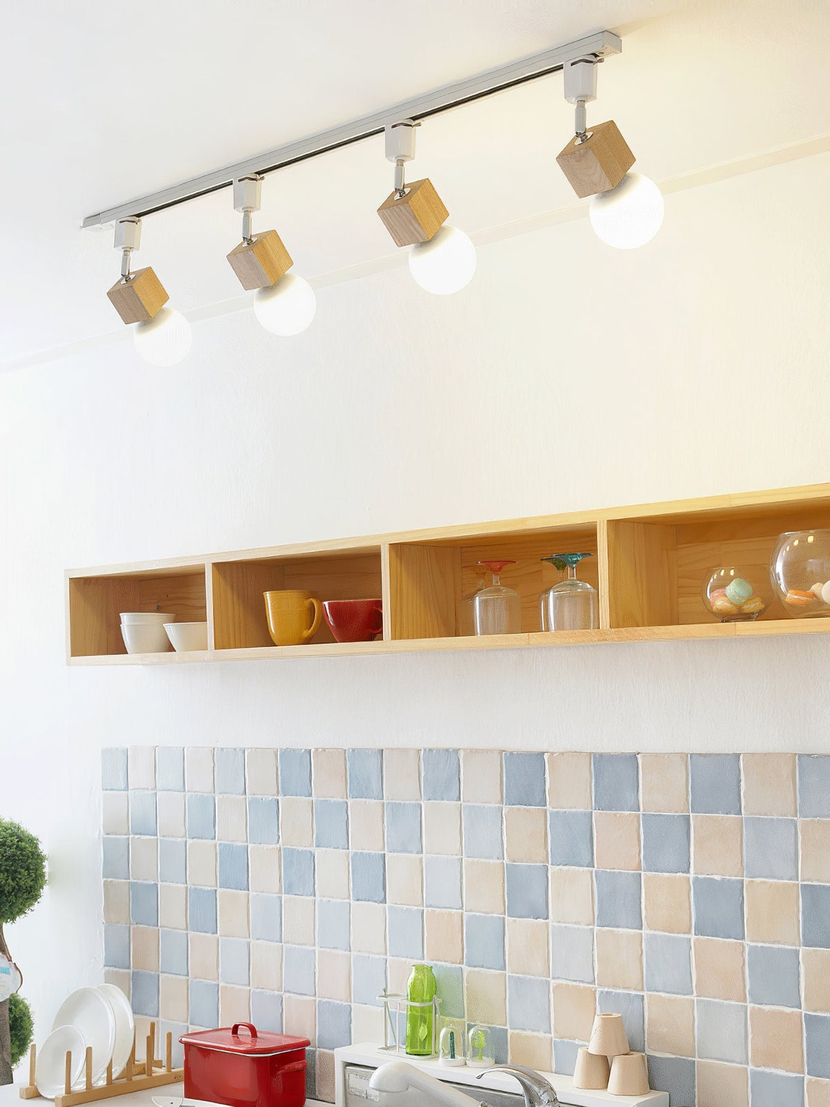 Square Solid Wood Track Ceiling Lamp