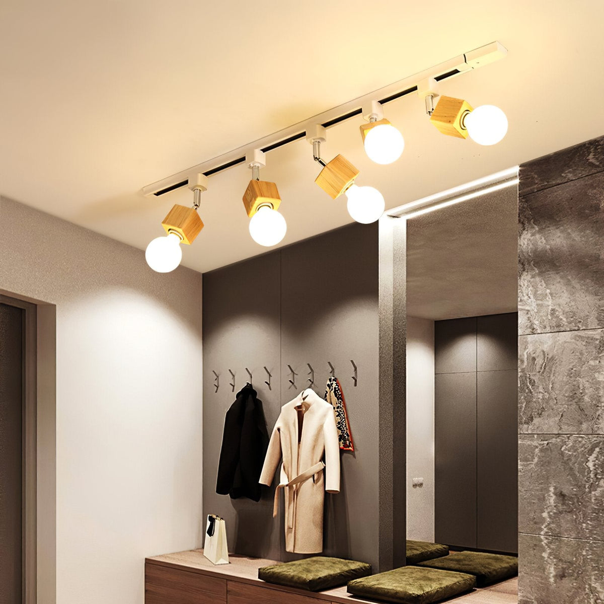 Square Solid Wood Track Ceiling Lamp